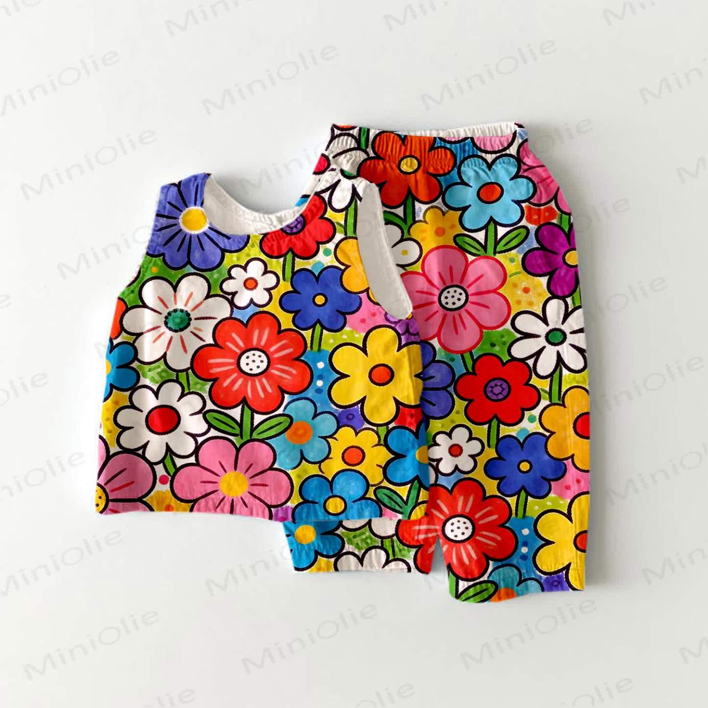 Baby Multicolor Daisy Print 2-piece Sleeveless Set - Red - 3-4T - image 1