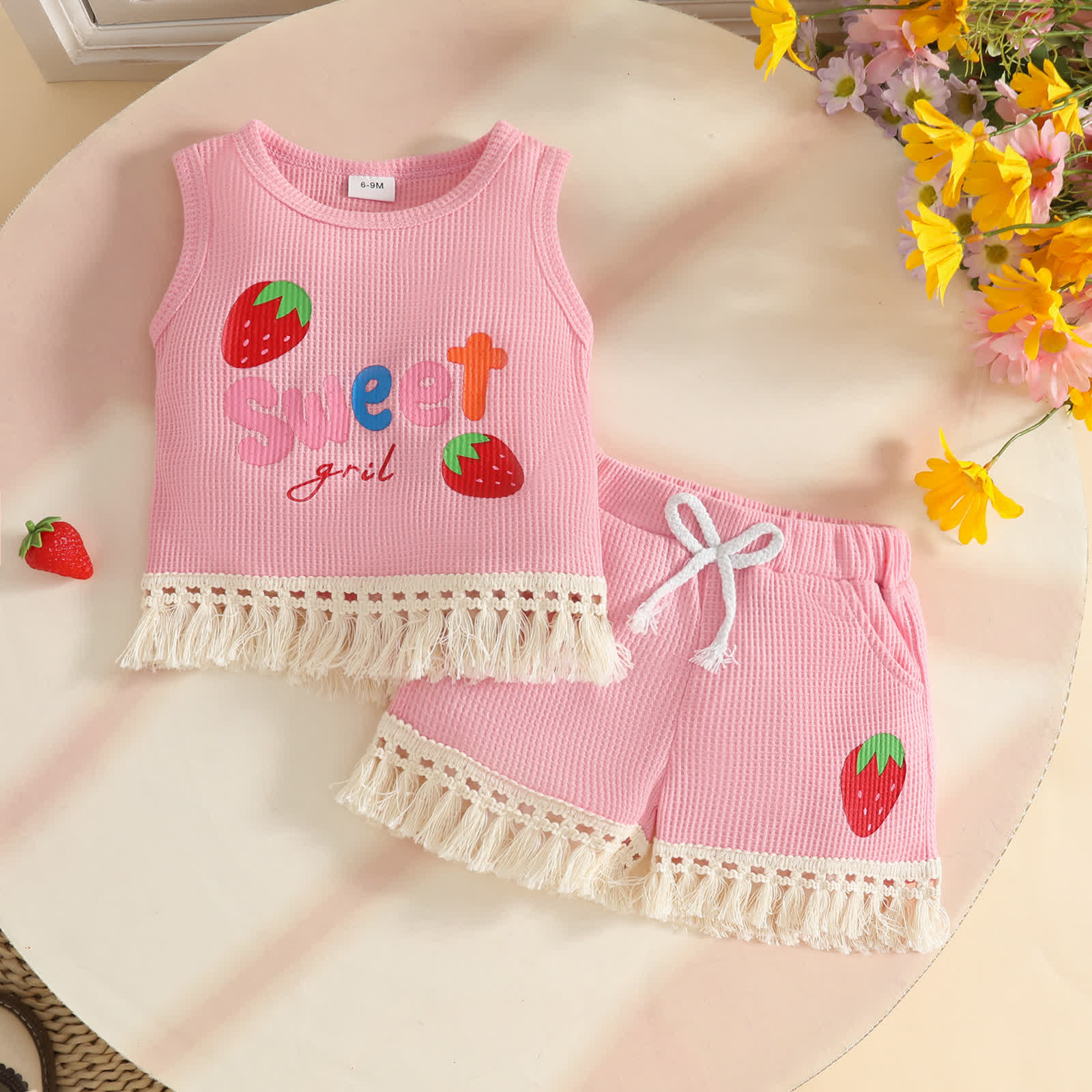 SWEET Baby Girl Strawberry Sleeveless Set - Pink - 3Y - image 5