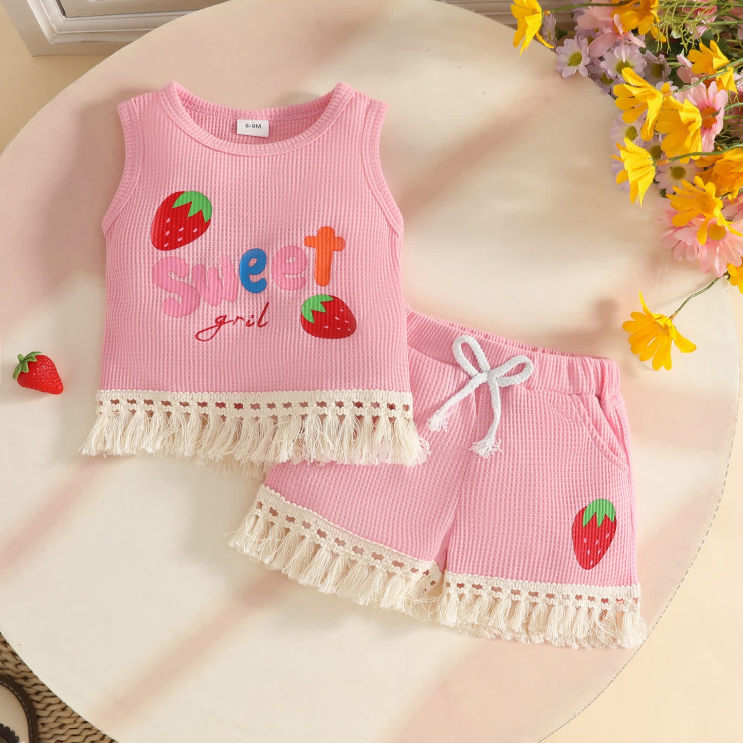 SWEET Baby Girl Strawberry Sleeveless Set - Pink - 3Y - image 5