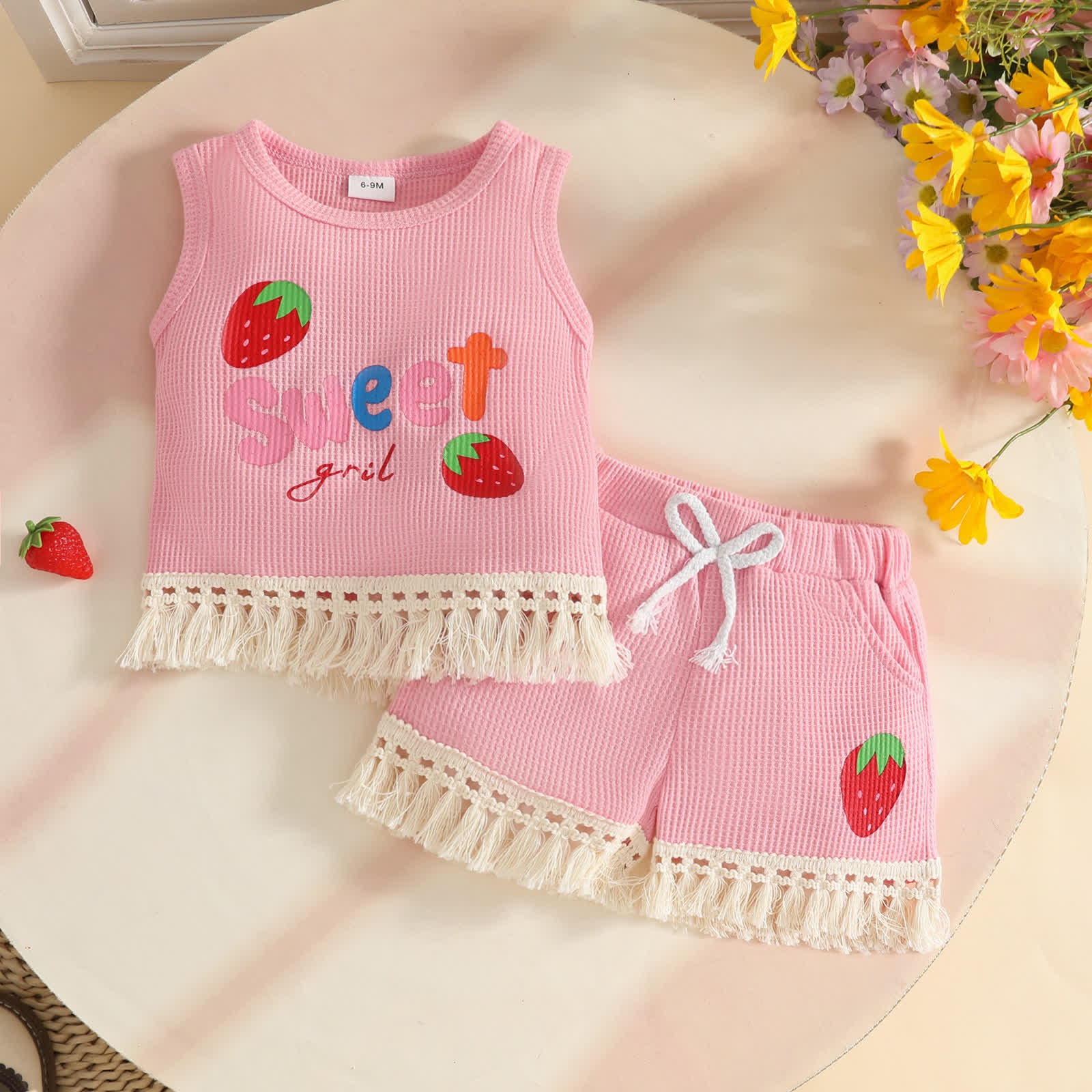 SWEET Baby Girl Strawberry Sleeveless Set - Pink - 3Y - image 5