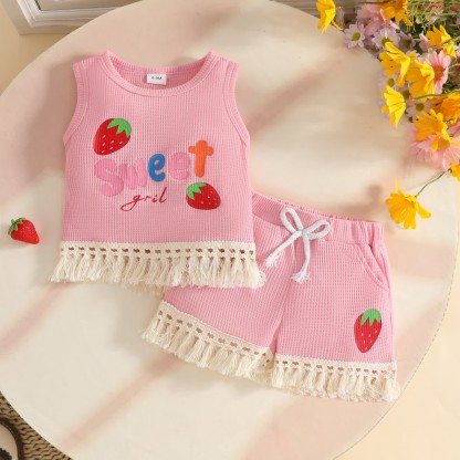 SWEET Baby Girl Strawberry Sleeveless Set - Pink - 3Y - image 5