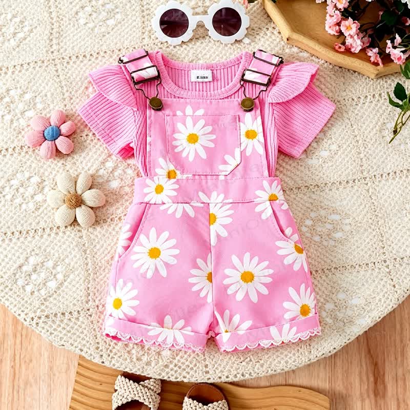 Baby Toddler Floral Print Onesie and Overalls 2-piece Set - Fuchsia - 2-3Y - image 10
