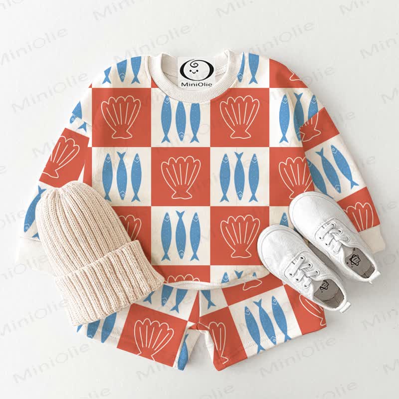 Baby Checkered Sardines and Shells  White 2-piece Set - Off-white - 2-3T - image 1