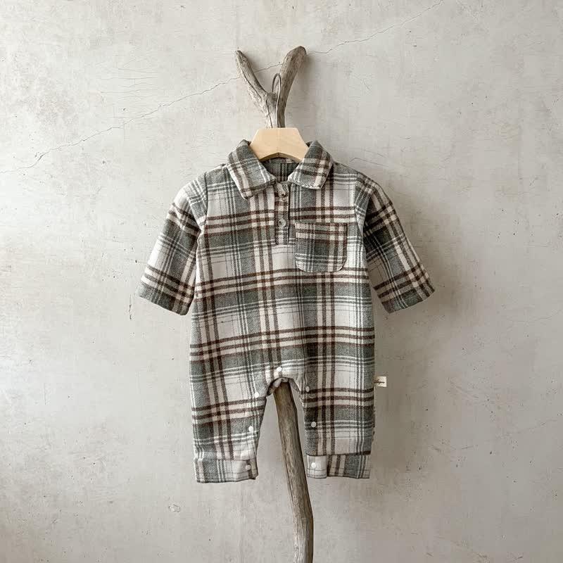 Baby Retro Plaid Lapel Romper/Bodysuit - Grey Romper - 2-3T - image 18