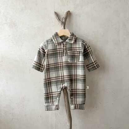 Baby Retro Plaid Lapel Romper/Bodysuit - Grey Romper - 2-3T - image 18