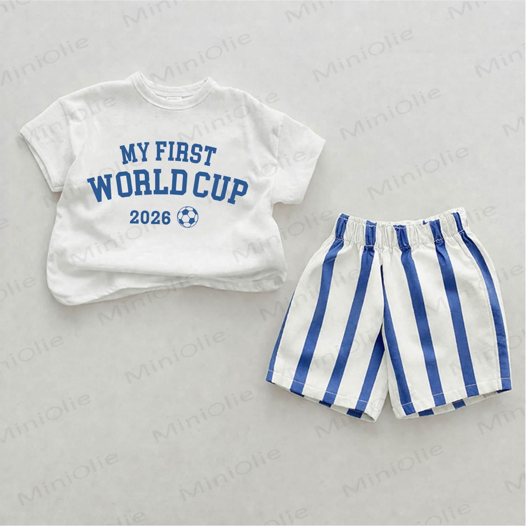 MY FIRST WORLD CUP 2026 Baby Blue Vertical Striped 2-piece Shorts Set - White&Blue - 2-3T - image 1