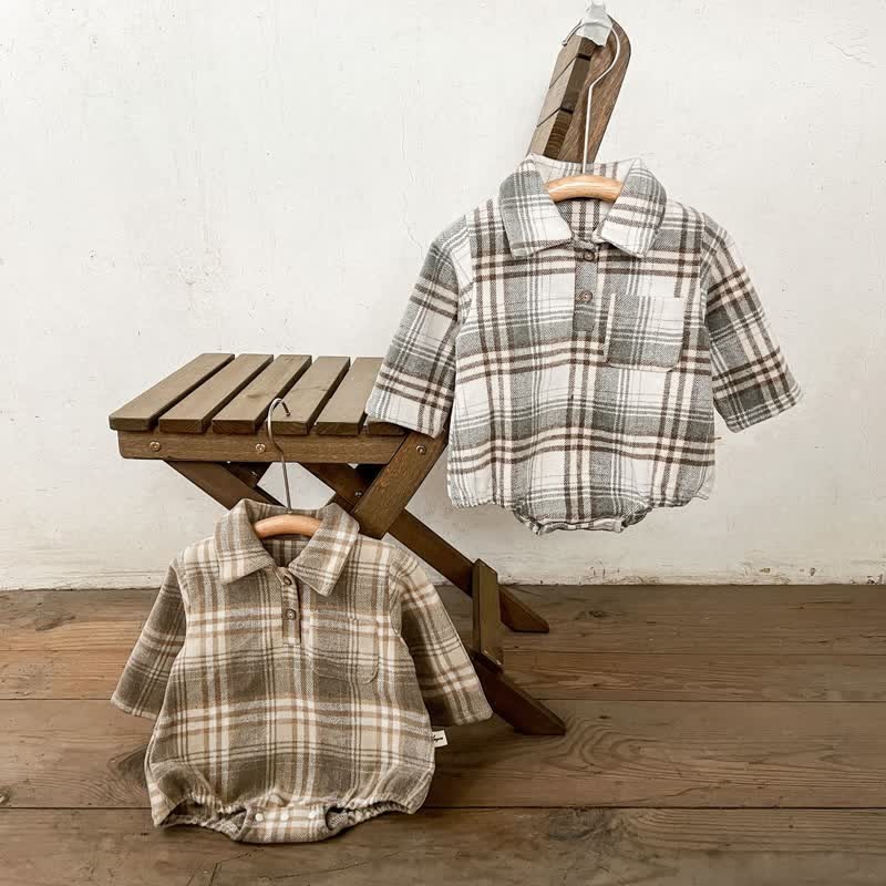 Baby Retro Plaid Lapel Romper/Bodysuit - image 15