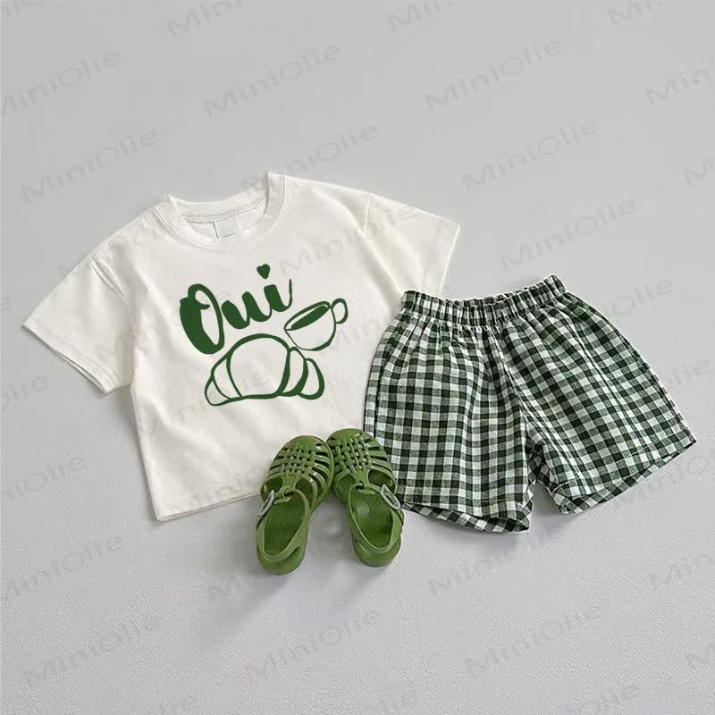 Baby Bread Coffee Tee and Shorts 2-Piece Set - White&Green - 3-5T - image 1