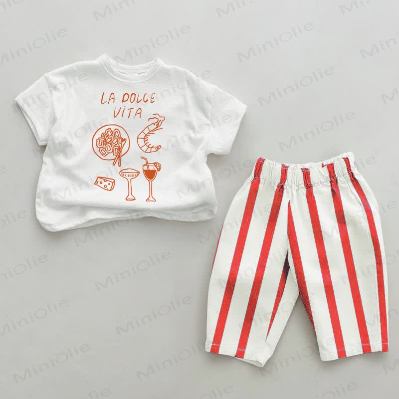 LA DOLCE VITA Baby Red Striped Pants 2-piece Set - White&Red - 2-3T - image 1
