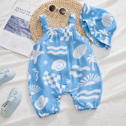 Baby Marine Print Romper with Hat - image 3