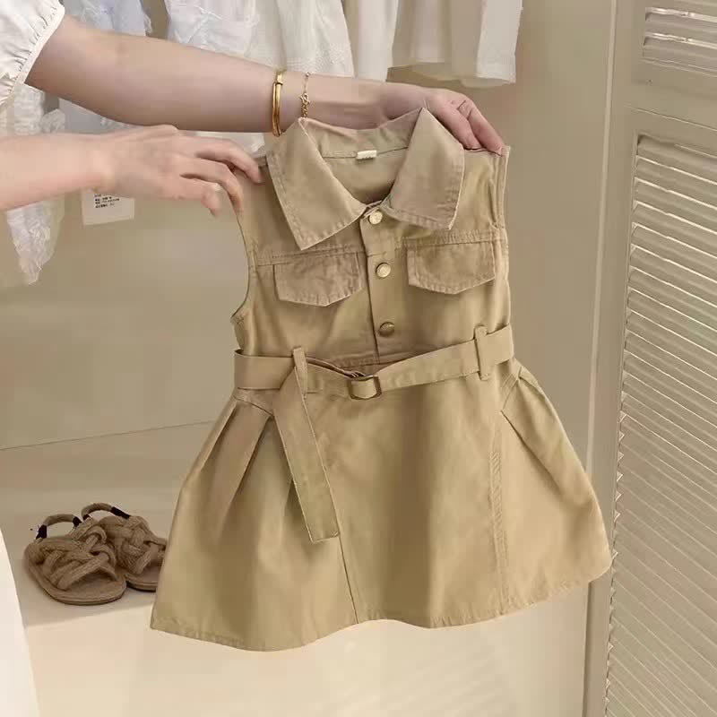 Toddler Khaki Sleeveless Dress with Belt - image 2