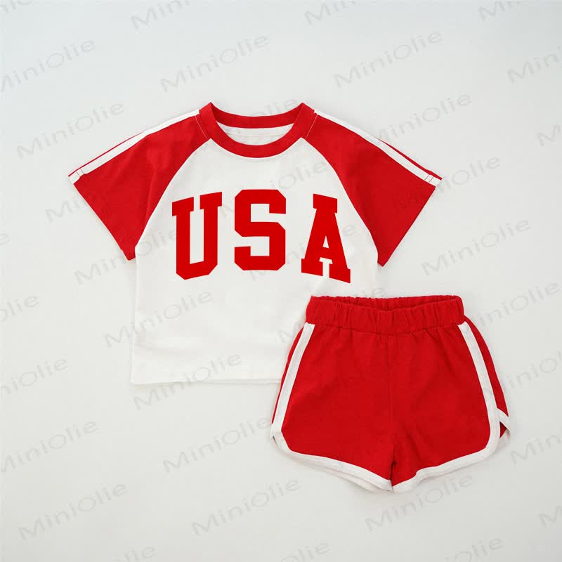 USA Baby Red Raglan T-shirt Set - Red - 2-3T - image 1