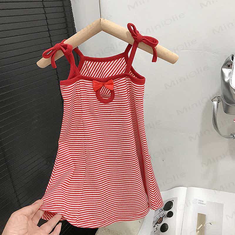 Toddler Red Bow Striped Suspenders Dress - image 6