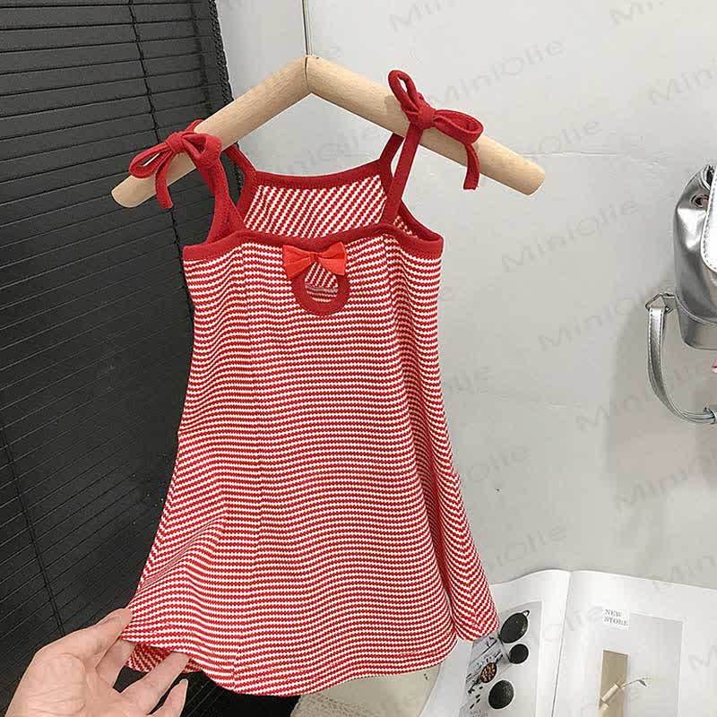 Toddler Red Bow Striped Suspenders Dress - image 6