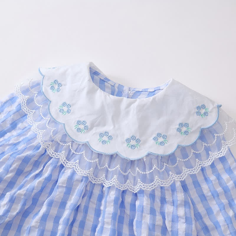 Toddler Blue Plaid Flower Lace Lapels Dress - image 5