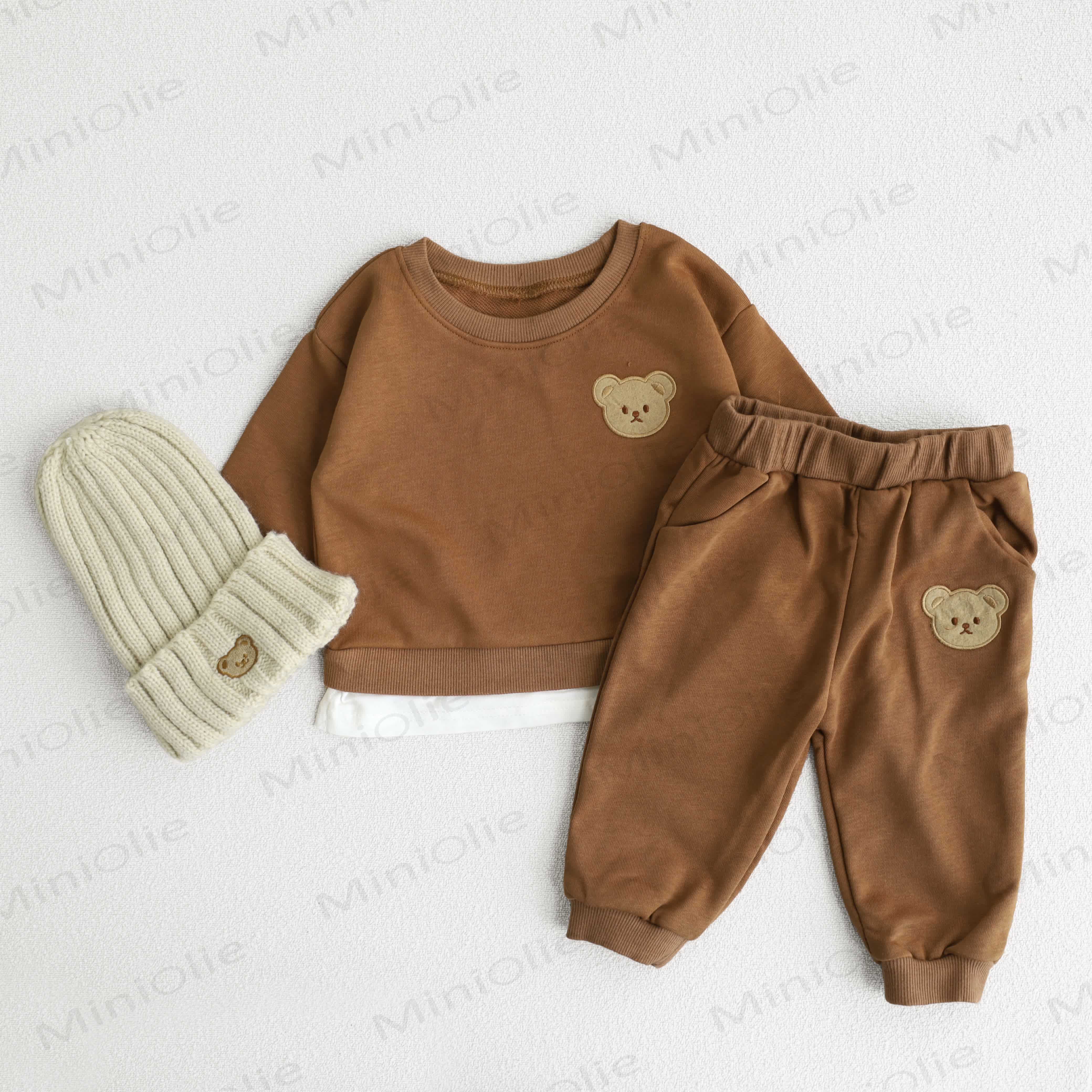 Baby Toddler Cute Bear Sweatshirt & Pants Set - Brown - 5-7T - image 2