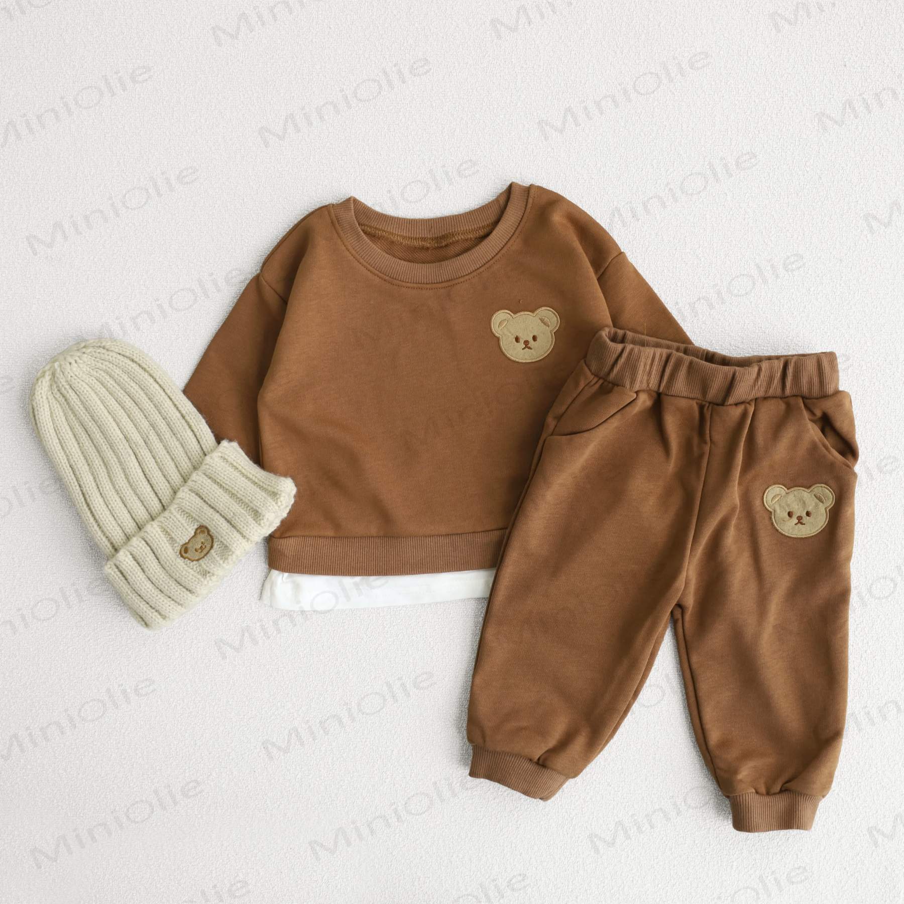 Baby Toddler Cute Bear Sweatshirt & Pants Set - Brown - 5-7T - image 2