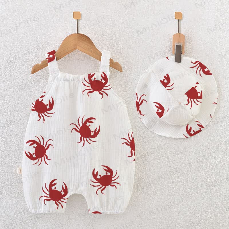Baby White Crab Strap Romper with Hat - White - 18-24M - image 1