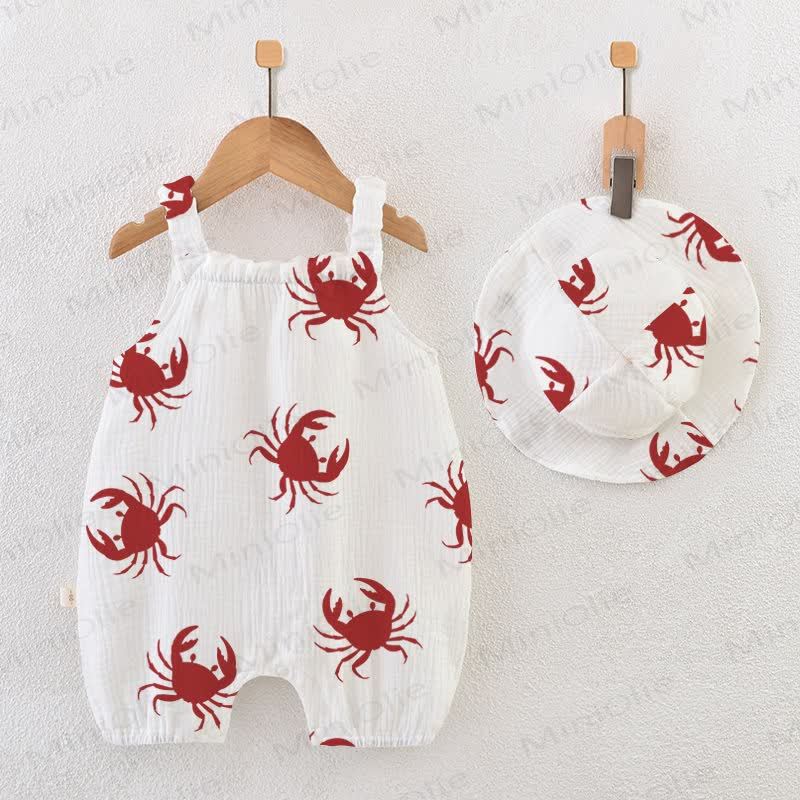 Baby White Crab Strap Romper with Hat - White - 18-24M - image 1