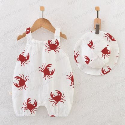 Baby White Crab Strap Romper with Hat - White - 18-24M - image 1