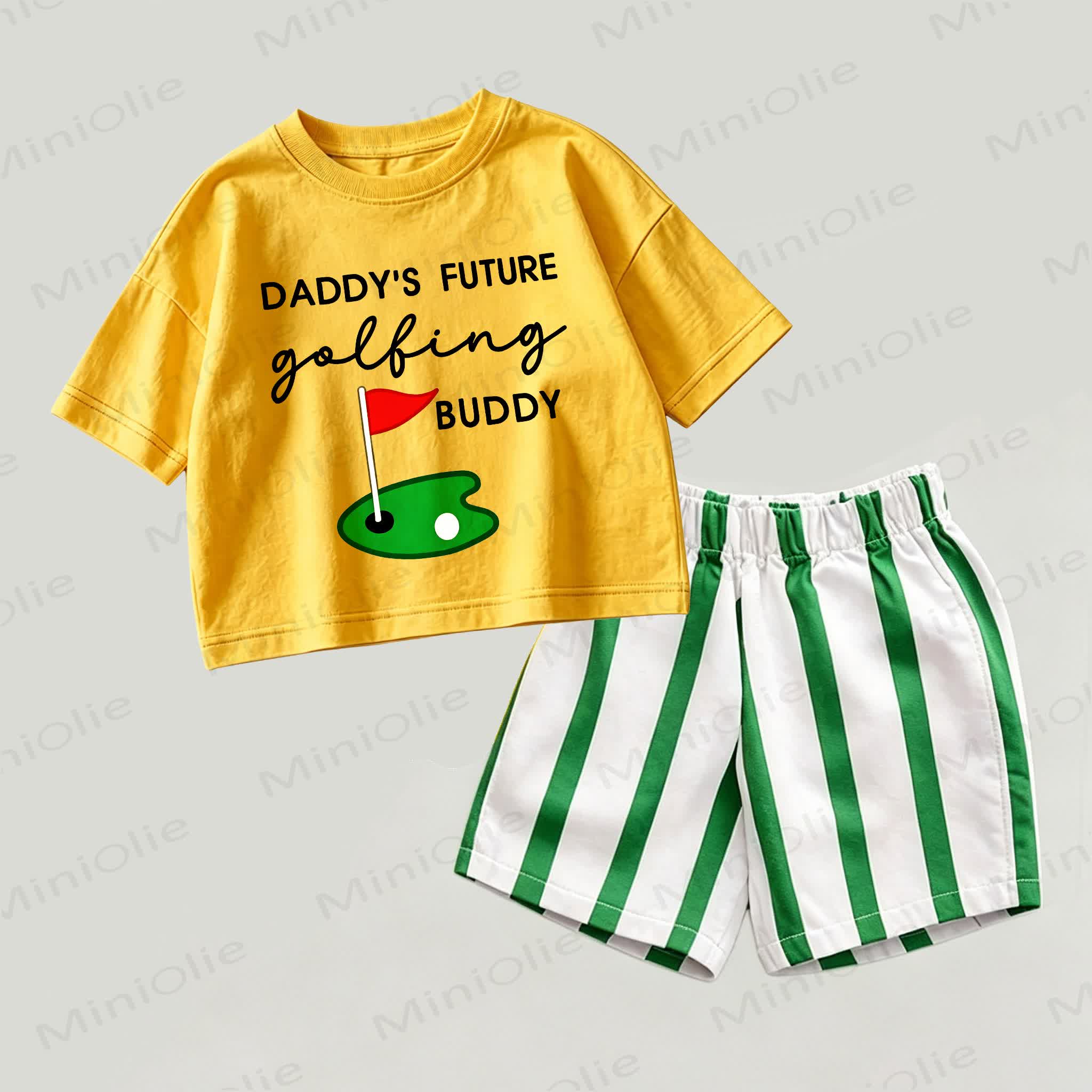 DADDY'S FUTURE GOLFING BUDDY Baby Yellow&Green Top and Striped Shorts 2-piece Set - Yellow&Green - 2-3T - image 1