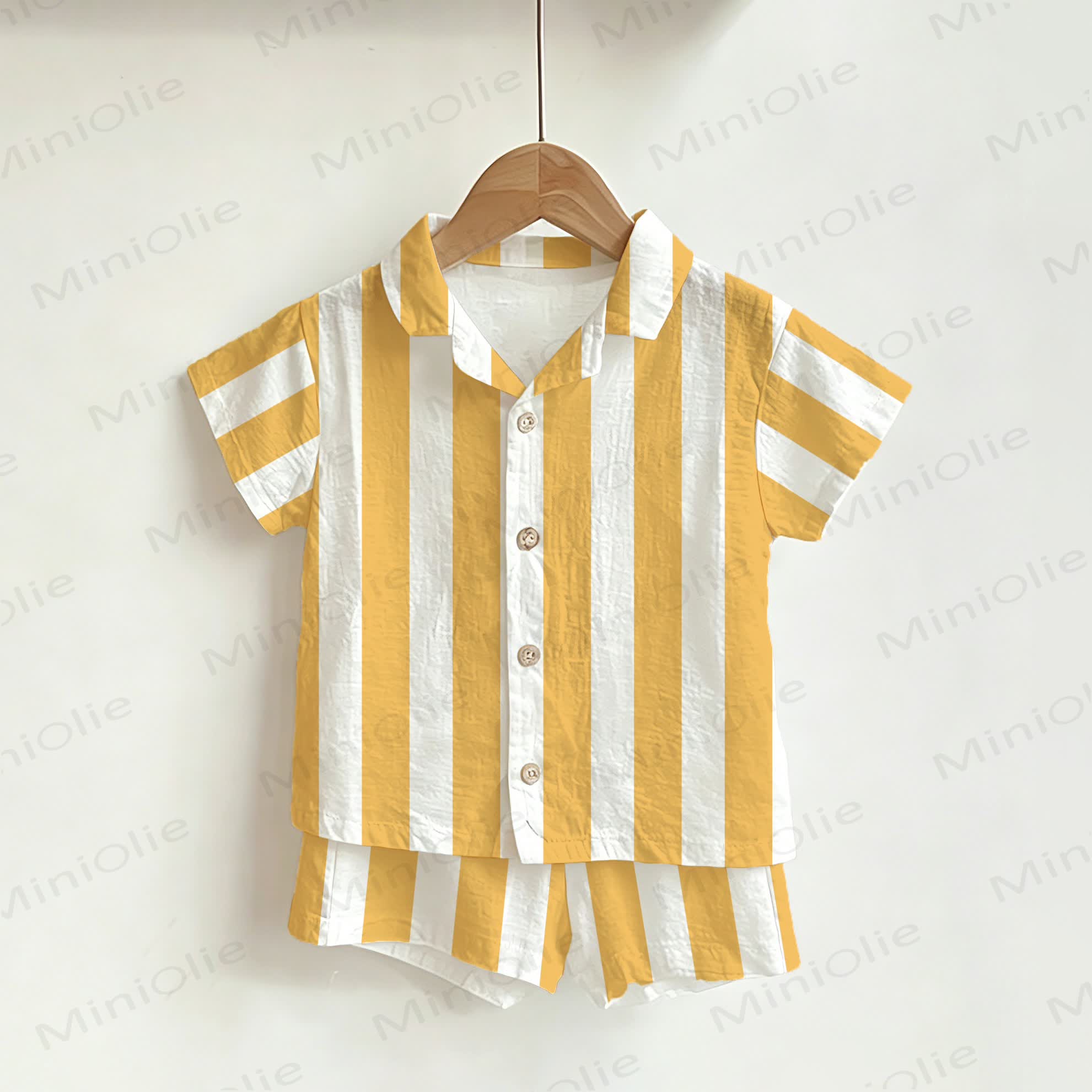 Baby Toddler White&Yellow Stripe Shirt and Shorts 2-piece Set - White - 3-5T - image 1