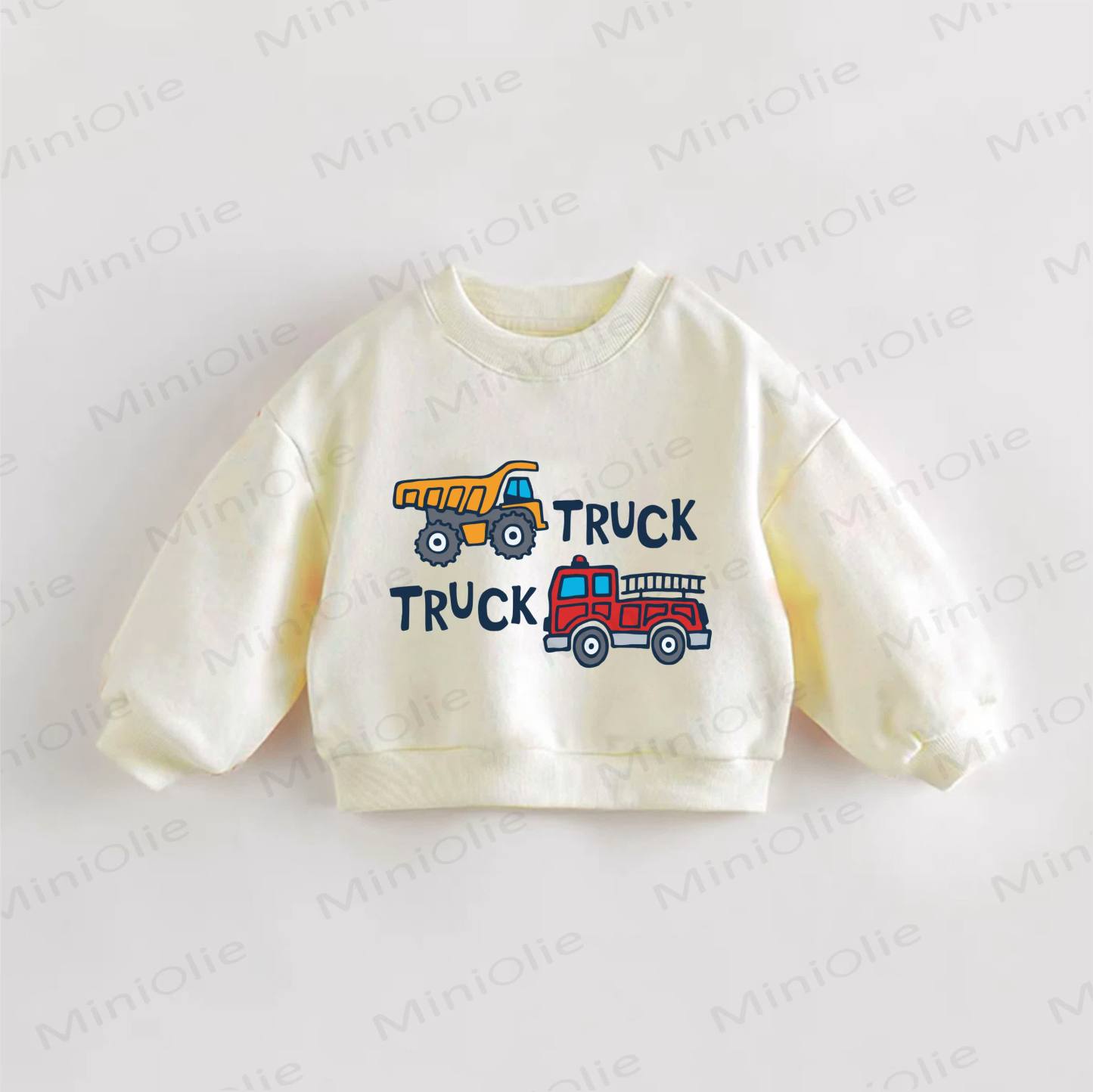 TRUCK TRUCK Baby Toddler Vehicle Print Sweatshirt - Cream - 3-5T - image 1