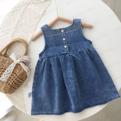 Toddler Girl Embroidered Sleeveless Denim Dress - image 4