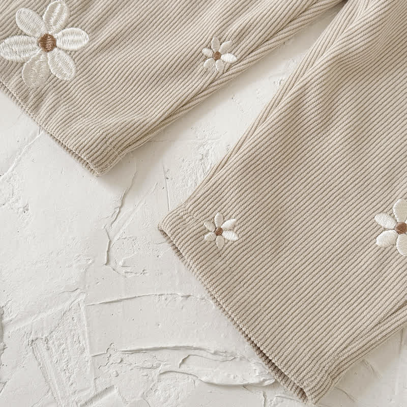 Baby Girl Cord Knitted Embroidered Flower Overalls - image 8
