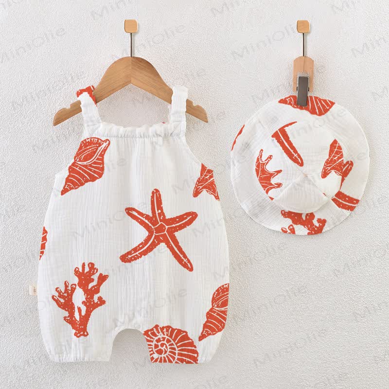 Baby Sea Shell & Starfish Romper with Hat - White - 18-24M - image 1