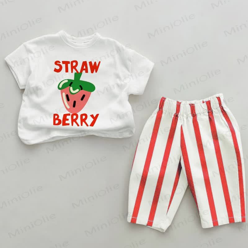 STRAWBERRY Baby Girl Red Vertical Striped 2-piece Set - White&Red - 2-3T - image 1