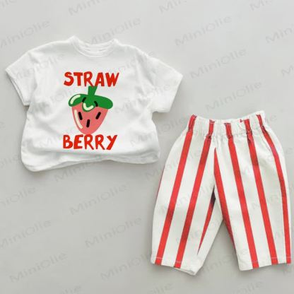 STRAWBERRY Baby Girl Red Vertical Striped 2-piece Set - White&Red - 2-3T - image 1