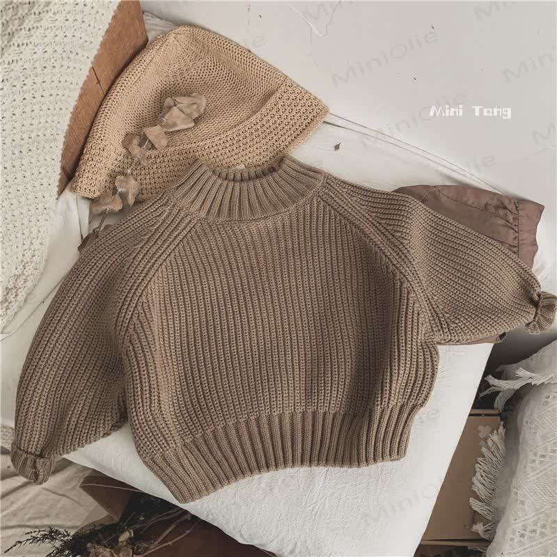 Kid Solid Color Turtleneck Knitted Sweater - image 4