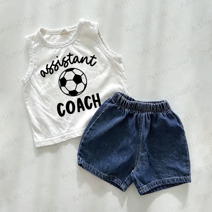 ASSISTANT COACH Baby Denim Shorts 2-Piece Set - White&Blue - 3-5T - image 1
