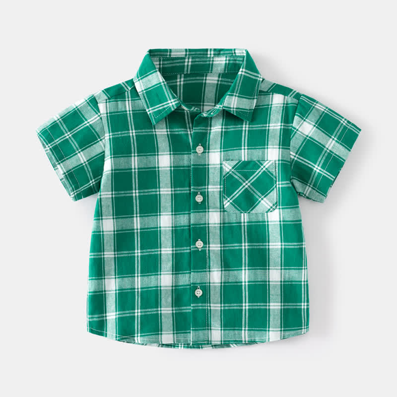 Kid Boy Plaid Short-sleeve Shirt Top - Green - 8Y - image 2