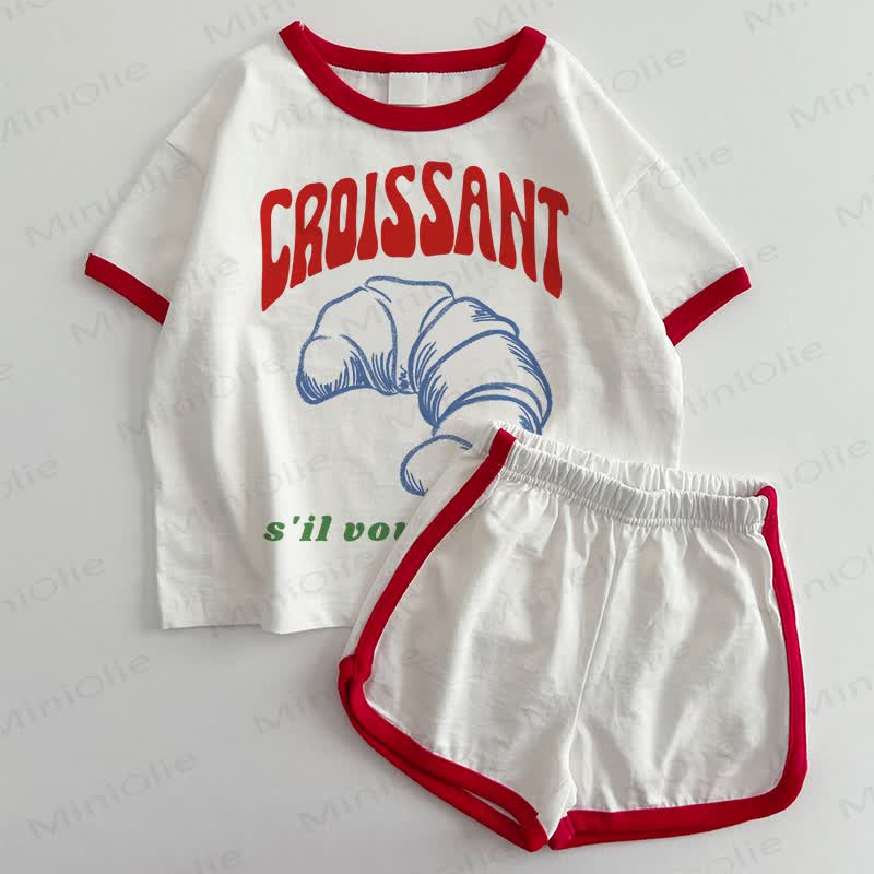 CROISSANT Baby T-shirt and Shorts 2-Piece Set - White&Red - 3-5T - image 1