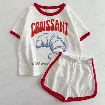 CROISSANT Baby T-shirt and Shorts 2-Piece Set - White&Red - 3-5T - image 1