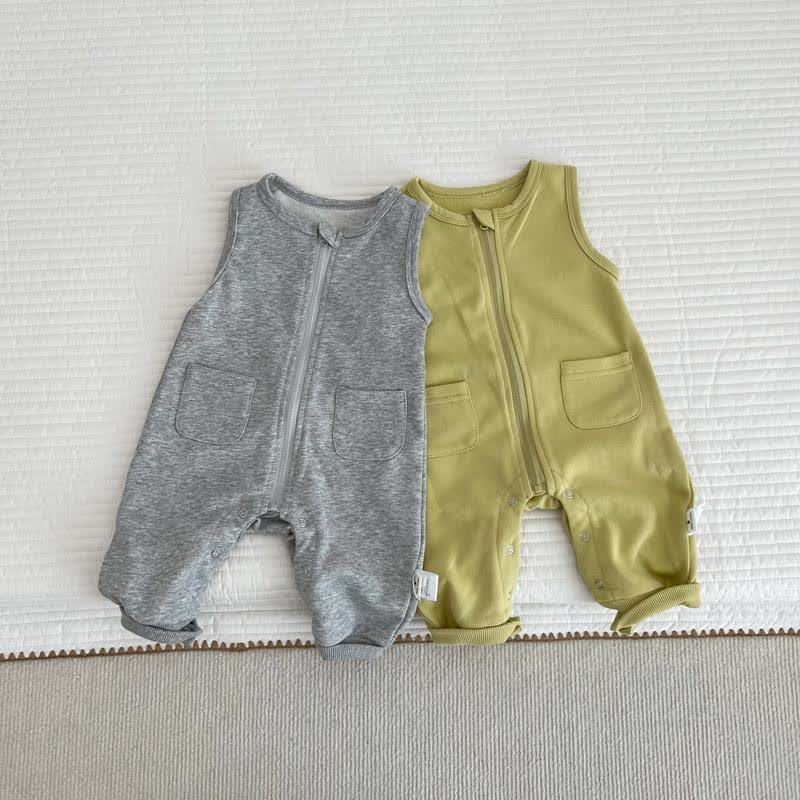 Baby Solid Color Sleeveless Zip-up Romper - image 2
