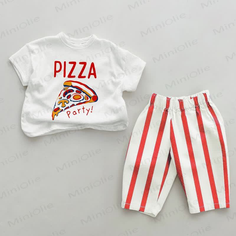 PIZZA PARTY! Baby Pizza Print Red Striped 2-piece Set - White&Red - 2-3T - image 1