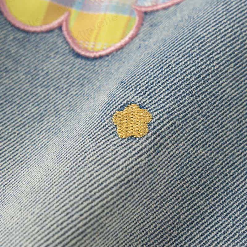 Toddler Kid Girl Denim Plaid Flower Pants - image 6