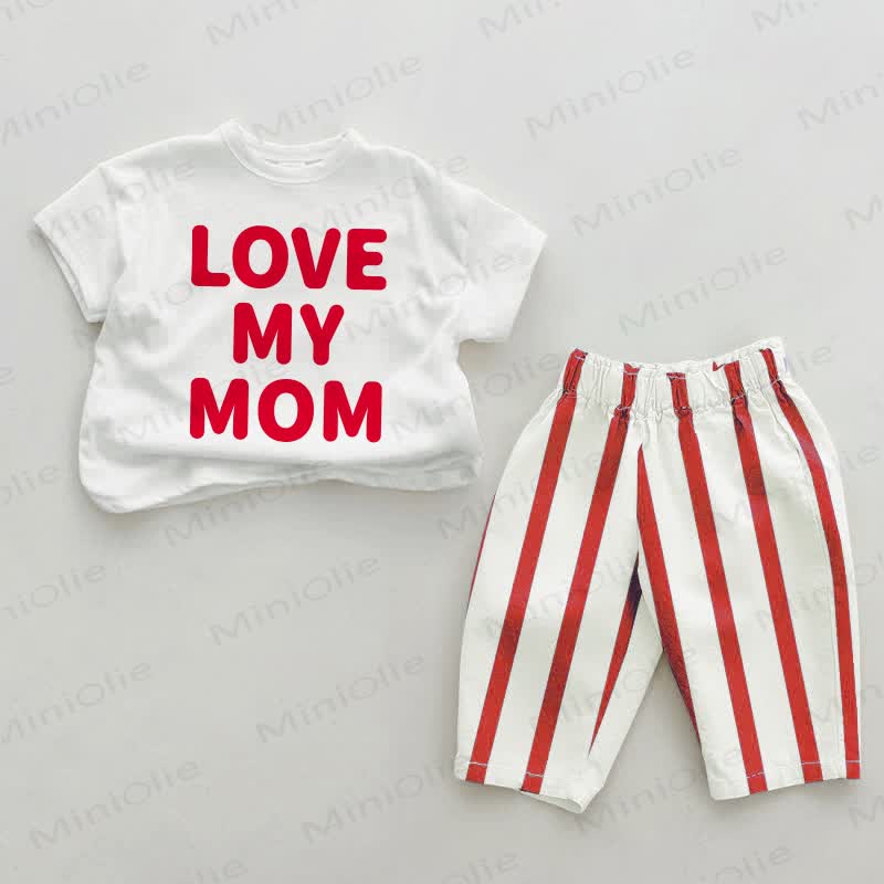 LOVE MY MOM Baby Red Vertical Striped 2-piece Set - White&Red - 2-3T - image 1
