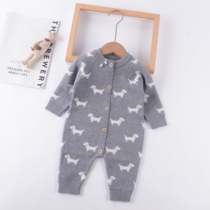 Baby Cute Dog Print Knit Romper 
