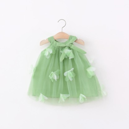 Toddler 3D Flower Bow Tulle Charming Dress - Green - 5-7T - image 11