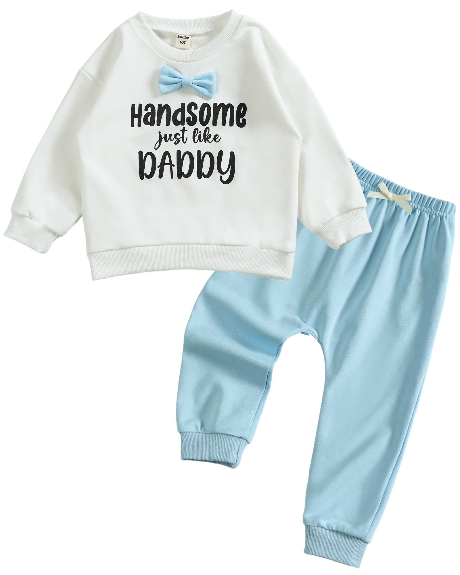 Toddler Baby Handsome Just Like Daddy Long Sleeve Sweatshirt Top Jogger Pants Set Cute Fall Winter Clothes Set - Blue - 2-3T - image 3