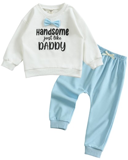 Toddler Baby Handsome Just Like Daddy Long Sleeve Sweatshirt Top Jogger Pants Set Cute Fall Winter Clothes Set - Blue - 2-3T - image 3