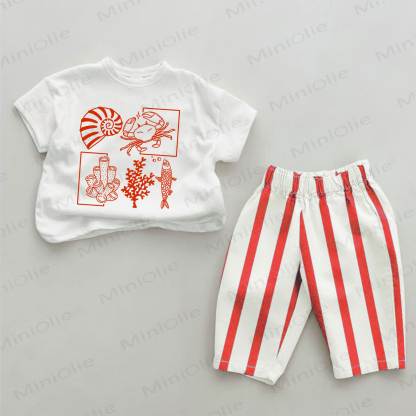 Baby Marine Life Red Striped 2-piece Set - White&Red - 2-3T - image 1