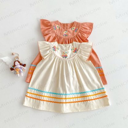 Toddler Embroidered Bear Ruffle Sleeves Dress - image 3