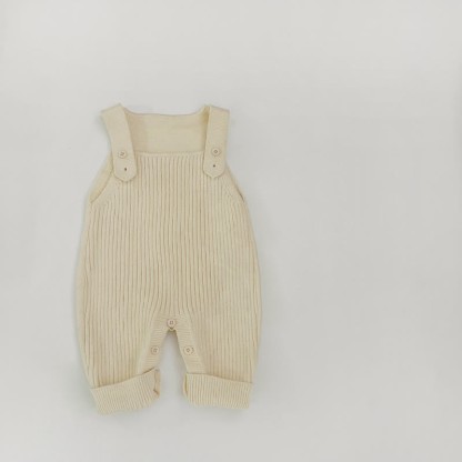 Baby Solid Color Knitted Overalls - Beige - 2-3T - image 8