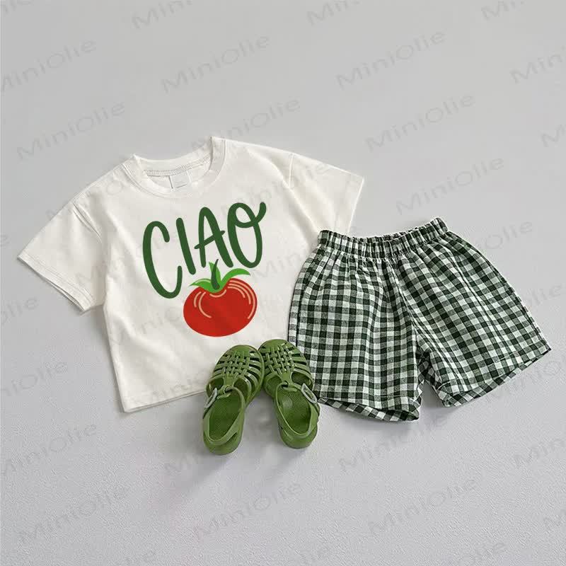 CIAO Baby Tomato Tee and Shorts 2-Piece Set - White&Green - 3-5T - image 1