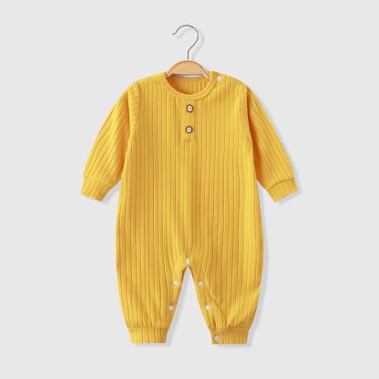 Baby Crew Neck Solid Color Ribbed Romper - Yellow - 18-24M - image 9